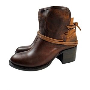 Freebird by Steven Casey Brown Distressed Leather Wrap Strap Ankle Boot Sz10